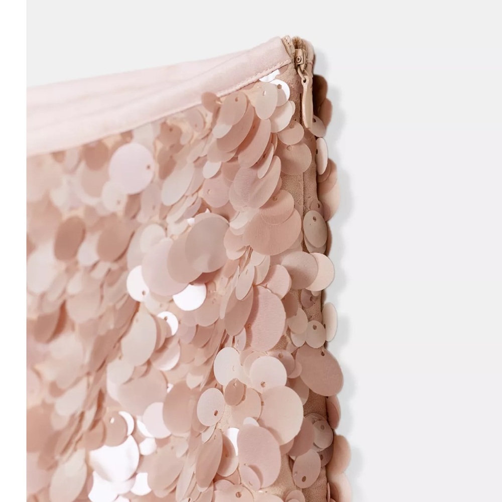 Zara NWT pale light pink sequined embellished mini skirt - Picture 9 of 10